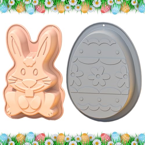 KIKVTER Ostern Silikonform Hase und Ostereier, 2 Stück Silikon Backform Ostern Schokolade Ei Form, Ostern Kaninchen Silikonformen, Backen für DIY Kuchen, Schokolade, Süßigkeiten, Gelee, Ostergeschenke von KIKVTER