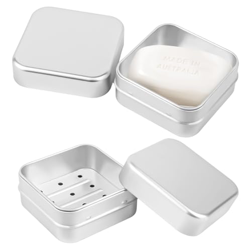 2 Stück Seifendose aus Aluminium, Seifendose Box mit Abdeckung, Seifenschalen mit Abtropfgitter, Seifenbox Wasserdicht Klein für Reise, Seifenbox Festes Shampoo, für zu Hause oder auf Reisen von KILDOWS
