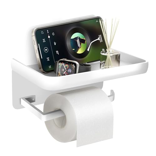 Toilettenpapierhalter ohne Bohren Klopapierhalter Klorollenhalter Selbstklebend Toilettenpapierrollenhalter Edelstahl Wc Rollenhalter mit ablage Papierhalter für Küche und Badzimmer, Weiß von KILDOWS