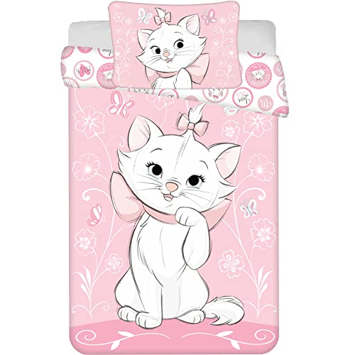 Kinderbettwäsche 100x135 cm Marie Aristocats mit Kissenbezug 40x60 cm, Baby Bettwäsche ideal für 60x120 und 70x140 cm große Betten, Bettwäsche 100x135 Set für die Allerkleinsten 100% Baumwolle von KILIDOO