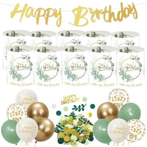 Geburtstag Deko 12 Stück Windlicht Tischdeko 12 Stück Happy Birthday Luftballon, Girlande und 100 x Konfetti für Deko Geburtstag Mädchen Junge Frau Mann von KILLIAN'S Store