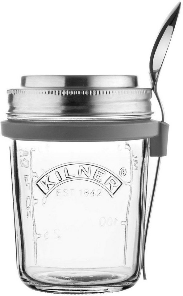 KILNER Vorratsglas, Edelstahl, Glas, (1-tlg), für Jogurth, Quark, inkl. Edelstahllöffel, 350 ml von KILNER
