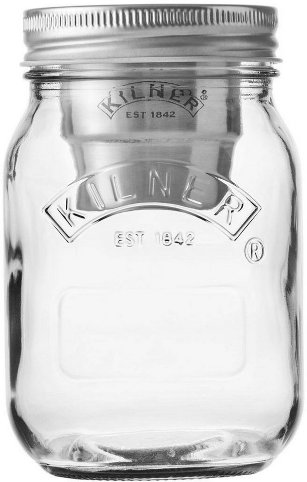KILNER Vorratsglas Snack on the Go, Edelstahl, Glas, (Set, 3-tlg., 1 x Vorratsglas, 1 x Becher, 1 x Konservendeckel), Inhalt 0,5 Liter von KILNER