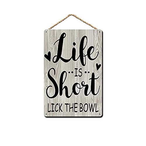 Holz-Küchenschild, Life is Short Lick The Bowl, Küchendekoration, 13 x 25 cm von KILSPU
