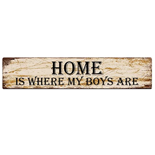 KILSPU Blechschild mit Aufschrift "Home is Where My Boys are", Vintage-Stil, 10 x 40 cm von KILSPU
