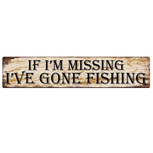 KILSPU "If I'm Missing I've Gone Fishing", Vintage-Schild, Retro-Schild, Metallschild, Bar, Pub, Poster, Wandkunst, Dekor, Blechschild, 10 x 40 cm KILSPU "If I'm Missing I've Gone Fishing", Vintage-Schild, Retro-Schild, Metallschild, Bar, Pub, Poster, Wandkunst, Dekor, Blechschild, 10 x 40 cm von KILSPU