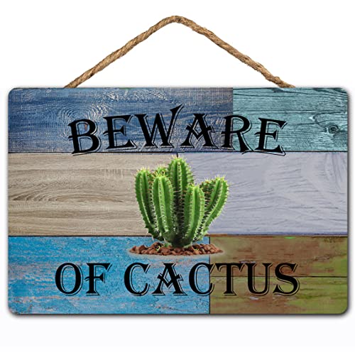 KILSPU Rustikales Heimdekor-Schild mit Aufschrift "Beware of Cactus", Holzschild, Kaffeebar, Einweihungsgeschenk, Holzbrett, 20,3 x 30,5 cm von KILSPU