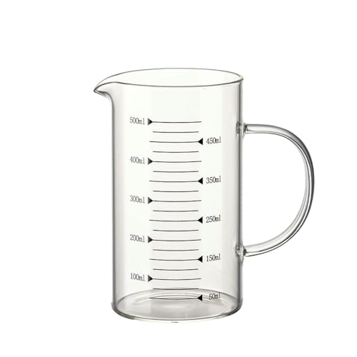 Messbecher aus Glas mit großem Fassungsvermögen und Griff, 500 ml Glas-Messbecher mit hoher Temperaturbeständigkeit und hohem Borgehalt Messbecher aus Glas mit großem Fassungsvermögen und Griff, 500 ml Glas-Messbecher mit hoher Temperaturbeständigkeit und hohem Borgehalt von KILUOMUG