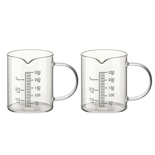 Messbecher aus Glas mit großem Fassungsvermögen und Skala und Griff, 250 ml Glas-Messbecher (2 Packungen) von KILUOMUG