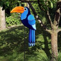 Outdoor Garten Deko, Wetterfest Handbemalter Tukan Gartenstecker "Azulito" in Blautönen Als Originelle Gartendeko Und Geschenk von KIMAMAdesign