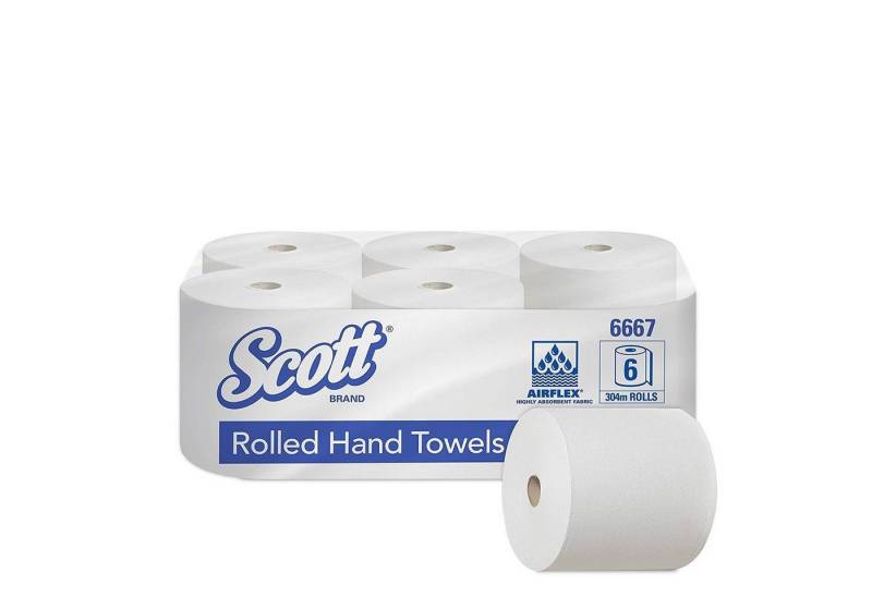Riyashop Haushaltshobel Scott 6667 Rollenhandtücher, Weiß, 6 Rollen 304 m, 1-lagig von Riyashop