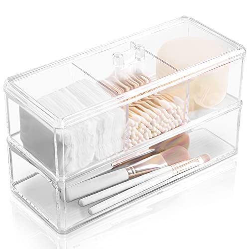 Qtip Halter-Spender, 2-lagig, insgesamt 4 Fächer, Watteball-Halter für Wattestäbchen, Wattepad-Behälter für Badezimmer, Waschtisch, Arbeitsplatte, Schmuck, kleine Gegenstände von KIMCHOMERSE