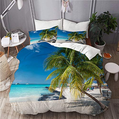 KIMDFACE Kokospalme am karibischen Strand Cancun Mexiko,Mikrofaser Bettwäsche 135x200cm,Reißverschluss Bettbezug 2 Kissenbezug 50x80cm von KIMDFACE
