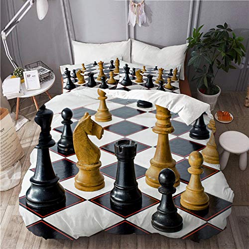 KIMDFACE Schachspiel Internationales Schach,Mikrofaser Bettwäsche 135x200cm,Reißverschluss Bettbezug 2 Kissenbezug 50x80cm von KIMDFACE