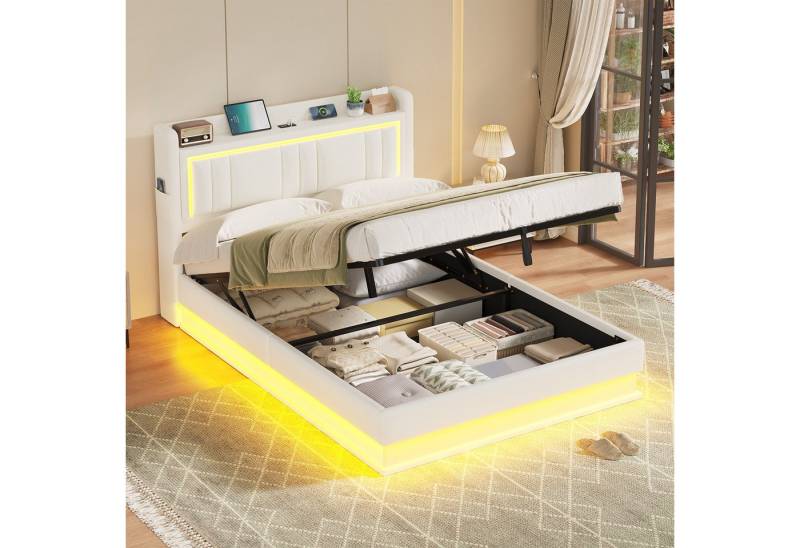 KIMENICH Polsterbett Hydraulisches Bett, Jugendbett mit LED Beleuchtung und Ladestation (1-tlg., Ohne Matratze), Schwebender visueller Effekt, 140x190 cm von KIMENICH