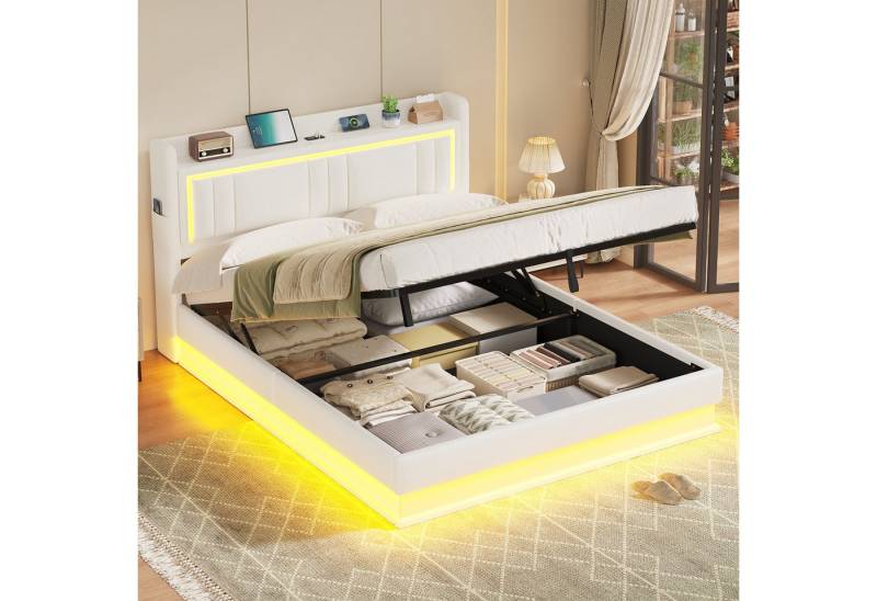 KIMENICH Polsterbett Hydraulisches Bett, Jugendbett mit LED Beleuchtung und Ladestation (1-tlg., Ohne Matratze), Schwebender visueller Effekt, 160x200 cm von KIMENICH