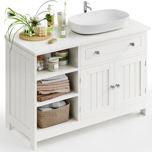 KIMENICH Waschbeckenunterschrank, Badezimmer Unterschrank, Waschtischunterschrank mit Schublade, 3 verstellbare Ablagen, 2 Türen, Weiß, 30 x 90 x 60 cm von KIMENICH