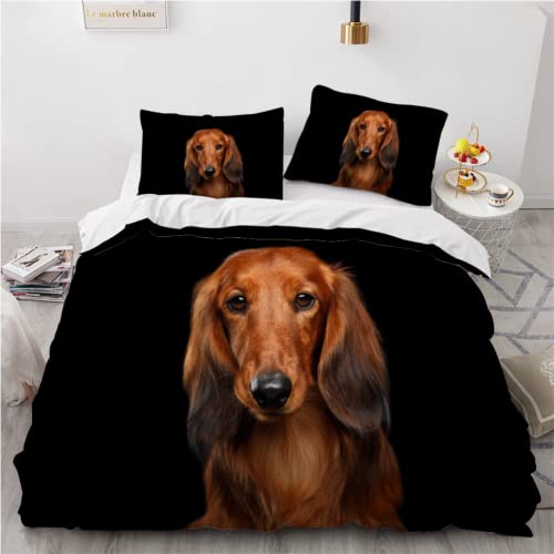 Bettbezüge 135x200 Dackel 3D Motiv Bettwäsche Hochwertig Dekorativ Bettwäsche-Sets Süßer Hund Schwarz Weiche Bettwaren mit Reißverschluss und 2 Kissenbezug 80x80 Kinder Jungen Mädchen von KIMETI