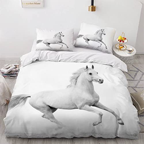 Bettbezüge 155x220 Pferde 3D Motiv Bettwäsche Hochwertig Dekorativ Bettwäsche-Sets Tier Weiß Weiche Bettwaren mit Reißverschluss und 2 Kissenbezug 80x80 Kinder Jungen Mädchen von KIMETI