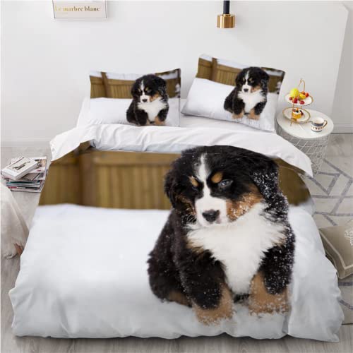 Bettwäsche 135x200 Berner Sennenhund 3D Druck Bettbezüge Kuschelig Atmungsaktive Bettwäsche-Sets 3 Teilig Hunde Tiere Betten Set mit Reißverschluss und 2 Kissenbezug 80x80 Kinder Jungen Mädchen von KIMETI