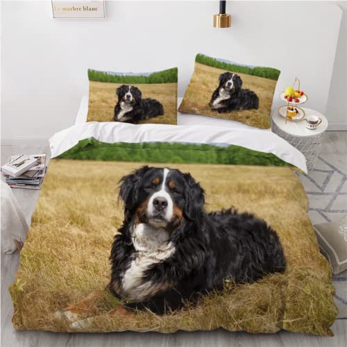 Bettwäsche 135x200 Berner Sennenhund 3D Druck Bettbezüge Kuschelig Atmungsaktive Bettwäsche-Sets 3 Teilig Hunde Tiere Betten Set mit Reißverschluss und 2 Kissenbezug 80x80 Kinder Jungen Mädchen von KIMETI