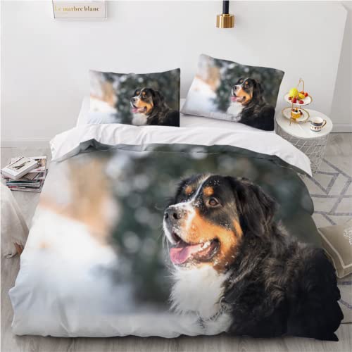 Bettwäsche 135x200 Berner Sennenhund 3D Druck Bettbezüge Kuschelig Atmungsaktive Bettwäsche-Sets 3 Teilig Hunde Tiere Betten Set mit Reißverschluss und 2 Kissenbezug 80x80 Kinder Jungen Mädchen von KIMETI