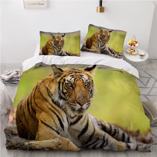 Bettwäsche 135x200 Tiger 3D Druck Bettbezüge Kuschelig Atmungsaktive Bettwäsche-Sets 3 Teilig Afrikanische Tierwelt Betten Set mit Reißverschluss und 2 Kissenbezug 80x80 Kinder Jungen Mädchen von KIMETI