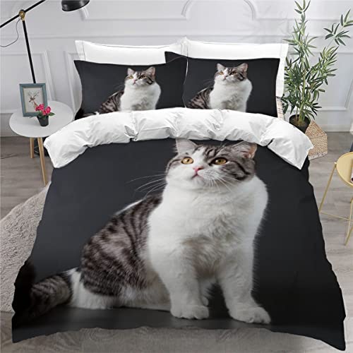 Bettwäsche 155x220 Katzen 3D Druck Bettbezüge Kuschelig Atmungsaktive Bettwäsche-Sets 3 Teilig Niedliche Tiere Betten Set mit Reißverschluss und 2 Kissenbezug 80x80 Kinder Jungen Mädchen von KIMETI