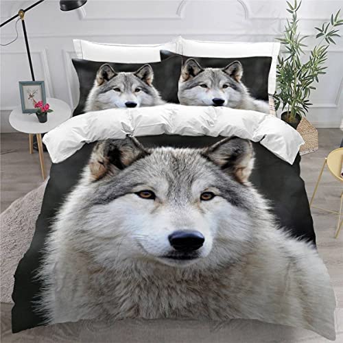 KIMETI Bettbezüge 200x200 Wolf 3D Motiv Bettwäsche Hochwertig Dekorativ Bettwäsche-Sets Wildtiere Weiche Bettwaren mit Reißverschluss und 2 Kissenbezug 80x80 Jugendliche Erwachsene von KIMETI