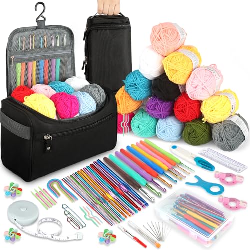 KIMIGO 93 Stück Häkelset für Anfänger,Tragbar Häkelnadel Set mit 15Wolle,Häkelwolle Set,Stricken für Anfänger Set,Ergonomische Häkelnadeln Crochet Set,Praktische Häkelnadel Set Geschenk KIMIGO 93 Stück Häkelset für Anfänger,Tragbar Häkelnadel Set mit 15Wolle,Häkelwolle Set,Stricken für Anfänger Set,Ergonomische Häkelnadeln Crochet Set,Praktische Häkelnadel Set Geschenk von KIMIGO
