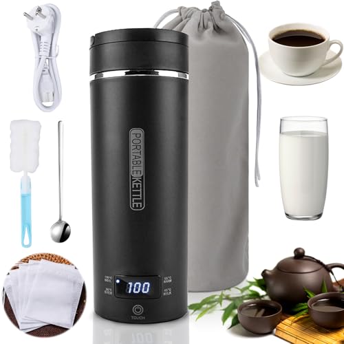 KIMIGO Kleiner Tragbarer Wasserkocher 500ml,Elektrischer Reisewasserkocher Klein,Kleiner Tragbarer Elektrischer Wasserkochers,Mini-Heizbecher,4 einstellbare Temperaturstufen,for Tee,Kaffee,Babymilch von KIMIGO
