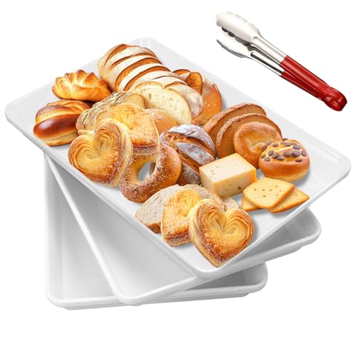 KIMIGO Servierplatte,3 Stück Kunststoff Serviertablett,Rechteckig Servierplatte,Großes Melamin Serviertablett,Fast Food-Tablett für Buffets, Feiern, Picknicks, Frühstück und Snacks, 34.5X 23.9x3.9 cm von KIMIGO