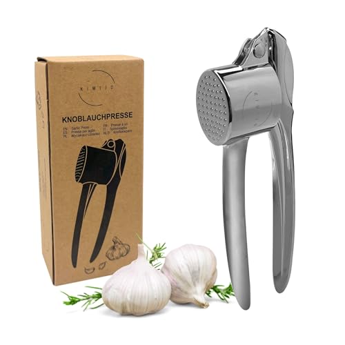 KIMIJO Knoblauchpresse aus massiven Zinkguß - Robuste & ergonomische Garlic Press für müheloses Pressen - Spülmaschinengeeignet & rostfrei - Perfekt für frischen Knoblauch von KIMIJO