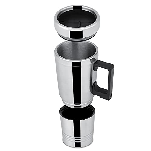 12 V/24 V, 300 Ml, Elektrisch Beheizter Autobecher – Fahrzeug-Heizbecher aus Edelstahl – Tragbarer Kaffee-, Tee- und Wasserbecher für das Auto – Langlebiger Trinkbecher mit Griff von KIMISS