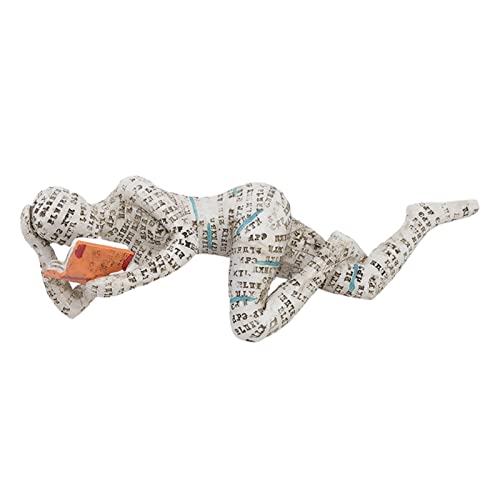 KIMISS Dekorative Buchlesende Figur, Grau, Lesefigur aus Harz, Zellstoffharz, Lesende Frauenfigur, Innovative Dame, die Zellstoffform-Bücherregal-Ornamente für die Heimdekoration Liest (C) von KIMISS