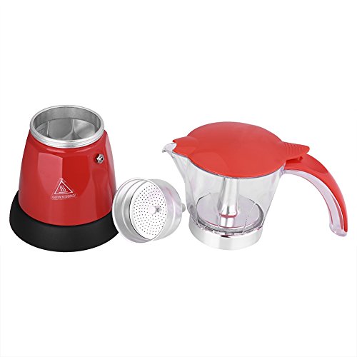 Elektrische Moka-Kanne Elektrische Kaffeekanne Aluminiumlegierung 300 Ml 6 Tassen 480 W Elektrische Moka-Kanne Abnehmbare Küche Herdplatten-Kaffeemaschine Rot (Rot) von KIMISS