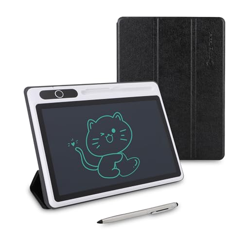 Elektronischer Notizblock LCD, Zeichenblock Geschäftsbedarf Digitaler Notizblock Elektronisches Tablet Notebook USB Handmalwerkzeug 9 Zoll (Schwarz (mit Kunstledertasche)) (schwarz (mit Lederetui)) von KIMISS