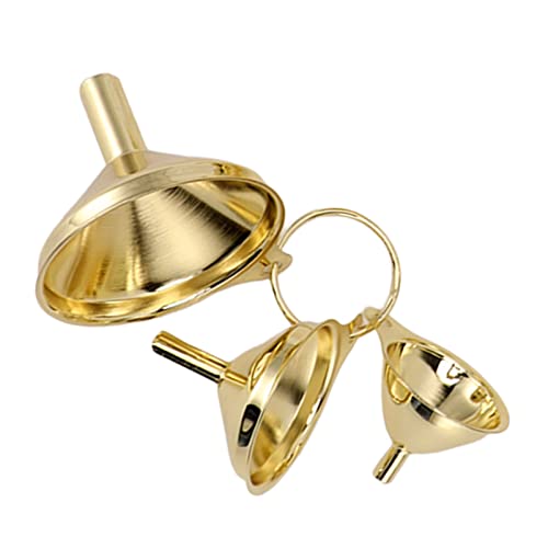 KIMISS Gold Trichter Set - Edelstahl Trichter 3 Stück - Goldfarben - Küchenöl Flüssigmetall Einmachtrichter mit seitlichem Griff und schmaler Ventilstange von KIMISS