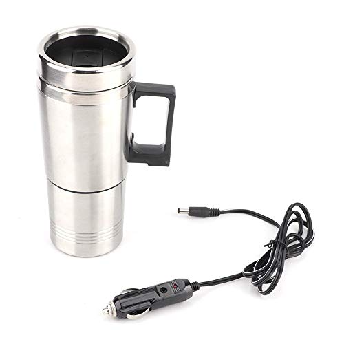 KIMISS 12 V Silber Auto Wasserkocher, Elektrischer Wasserkocher Edelstahl 12v KFZ Wasserkessel mit Zigarettenanzünder Heizbecher 350ML + 150ML von KIMISS