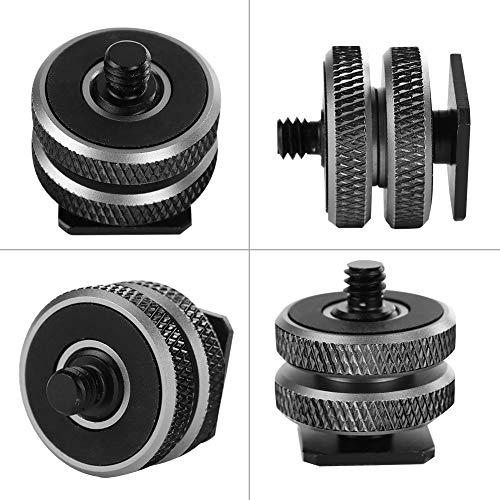 KIMISS 3/8 Bis 1/4 Mikrofonmontage Schraube Blitzschuh Adapter Doppelschicht Kaltschuhhalterung für Kamerazubehör Aluminiumlegierung Schwarz 21g von KIMISS