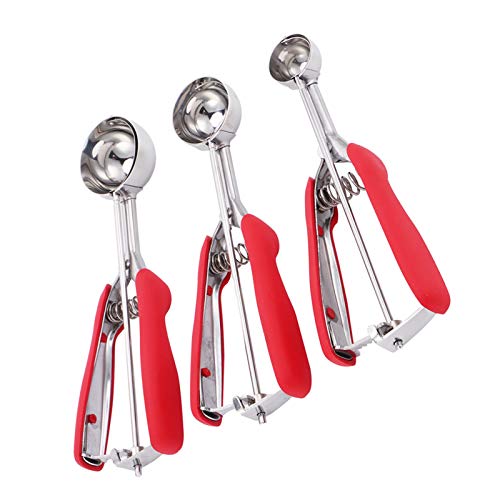 KIMISS 3pcs Edelstahl -Eiscreme -Schaufel Set Multisize Keksschaufel und Wassermelonengräber Innovatives Bemühungensparende Design für Easy Ball Digging (Rot) von KIMISS