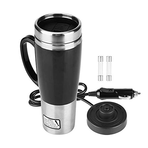 KIMISS 450ML 12 V / 24 V Auto Wasserkocher Tasse Edelstahl Reise Heizung Tasse Becher Heißer Kaffee Tee Trinkbecher Becher Schwarz(24v) von KIMISS