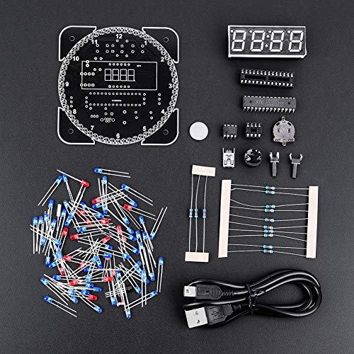 KIMISS Clock Suite Clock Set Kunststoff DIY Lichtsteuerung Rotation Digital LED Elektronische Temperaturuhr Kit Suite W USB-Kabel Blau (Blaue Teile + Netzkabel) von KIMISS