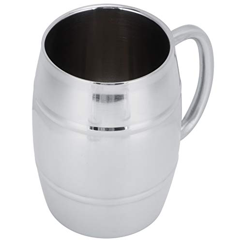 Edelstahl Bierkrug 500 Ml Camping Edelstahl Bierkrug 470 Ml 304 Doppelschichtiger Edelstahl-Bierkrug Outdoor Camping Tee Kaffeetasse mit Henkel Bierkrug Silber von KIMISS