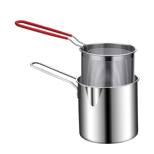 KIMISS Edelstahl -Fritteuchsenpfanne mit Langem Griff, Mini Tragbarer Fritteusen -Topf mit Integriertem Sieb für Gesundes Kochen Ideal für Kleine Küchen von KIMISS