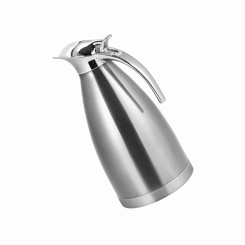 KIMISS Edelstahl Isoliert Kaffeekanne 1.5L Vakuumflasche Thermo - mit Bequemen Griff heiß und Kalte Getränke - Silber (2L) von KIMISS