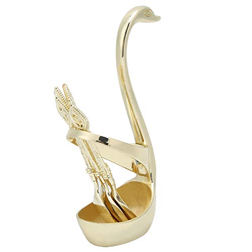 KIMISS Eleganter Schwanenhalter Kaffee Dessert Löffel Besteck Set - 6 Edelstahllöffel für Zuhause, Partys, Cafés und Restaurants - Einzigartiges Tabellengeschirr und Dekoration (Golden Cygnus + 6 von KIMISS
