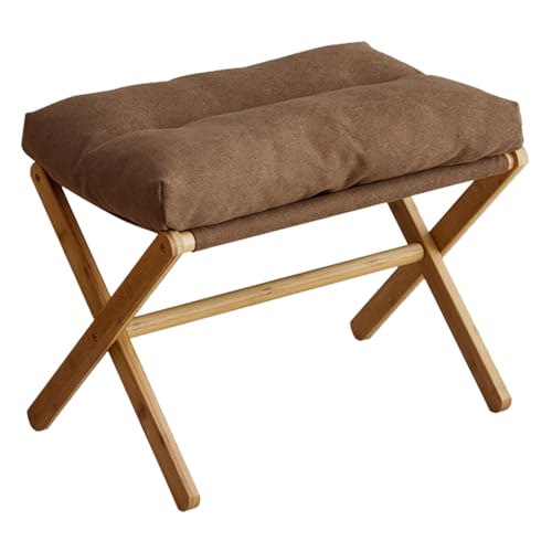 KIMISS Faltbarer Fußhocker mit Weichem Kissen, X Bein Moderner Multifunktionaler Fußruhe Wohnzimmer, Schlafzimmer, Stilvoller und Fußstütze -Ottomane (Brown) von KIMISS