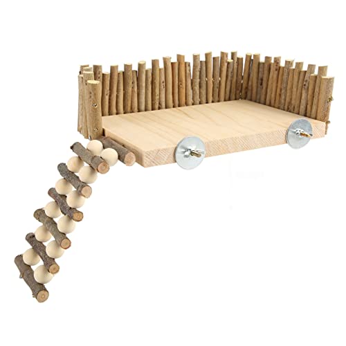 KIMISS Hamster Aktivität Spielplatz Holzkauspielzeug Kleiner Haustierkletterplattform mit Zaun für Zuckergleiter Goldener Bär (Schraubenstil) von KIMISS