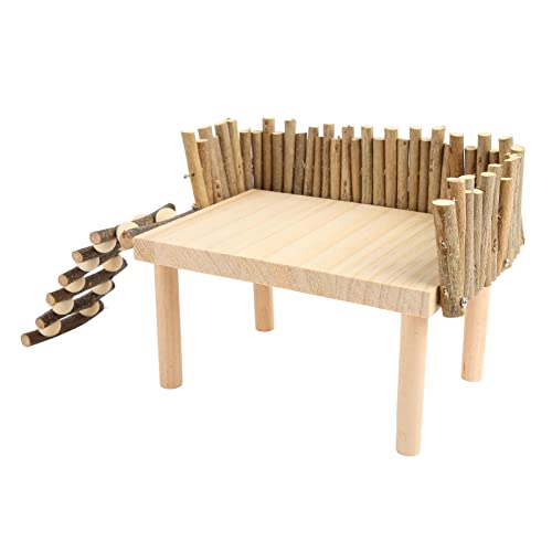 KIMISS Hamster Aktivität Spielplatz Holzkauspielzeug Kleiner Haustierkletterplattform mit Zaun für Zuckergleiter Goldener Bär (Universeller Typ) von KIMISS